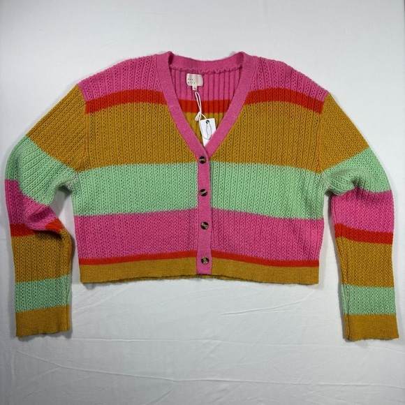 NWT Dee Elly Women’s Multi Color Striped Cropped Cardigan Sweater | Size L - Picture 11 of 12